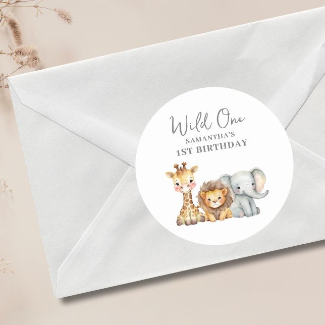 Wild One Safari 1st Birthday  Classic Round Sticker (Creator Uploaded)