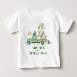 Wild One Safari 1st Birthday Greenery Gold Party Baby T-Shirt