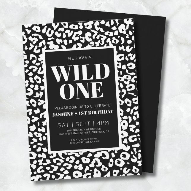 Wild One Safari 1st Birthday Invitation (Wild One Black White 1st Birthday Invitation)