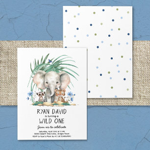 Wild One Safari 1st Birthday Invitation