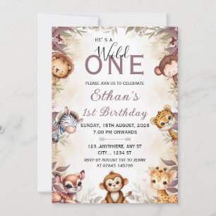 Wild One Safari 1st Birthday Invitation