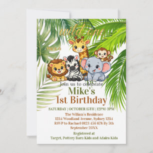 Wild One Safari 1st Birthday Invitation   Cute Jun