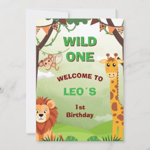 Wild One Safari 1st Birthday Invitation Jungle
