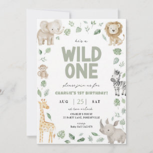 Wild One Safari 1st Birthday Jungle Animal Invitation