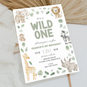 Wild One Safari 1st Birthday Jungle Animal Invitation
