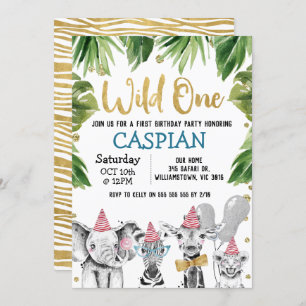 Wild One Safari 1st Birthday Party Invitation