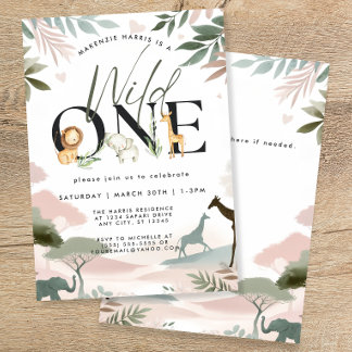 Wild One Safari 1st Birthday Party Invitation