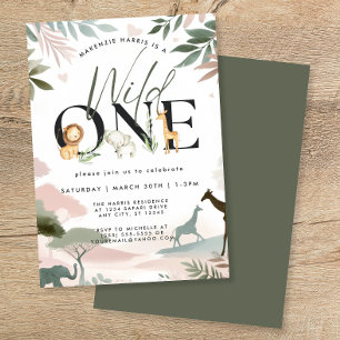 Wild One Safari 1st Birthday Party Invitation