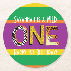 Wild One Safari 1st Birthday Party Kid's Round Paper Coaster