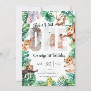 Wild One Safari 1st Birthday Party Photo Invitation