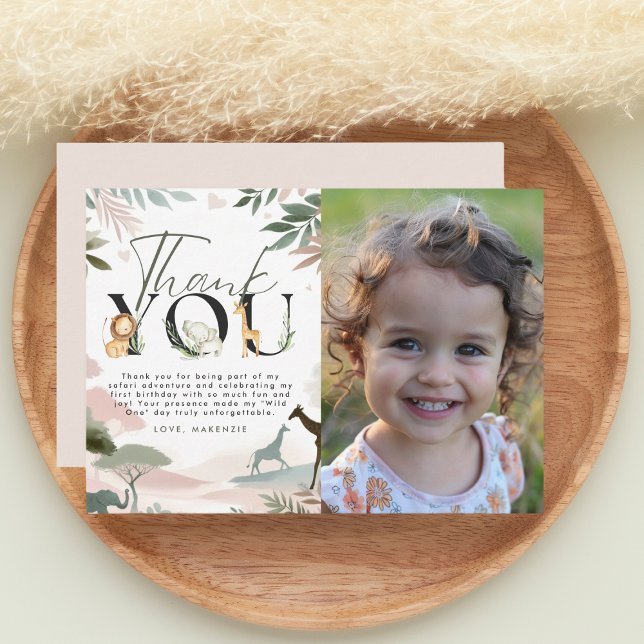 Wild One Safari 1st Birthday Party Thank You Card (Creator Uploaded)
