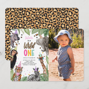 Wild One Safari 1st Birthday Photo Invitation
