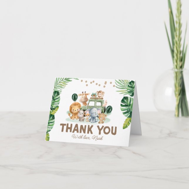 Wild One Safari 1st Birthday Thank You Card (Front)