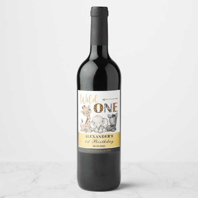 Wild One Safari 1st Birthday Wine Label (Front)