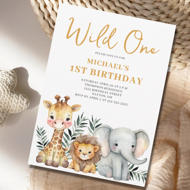 Wild One Safari Animal 1st Birthday Invitation (Creator Uploaded)