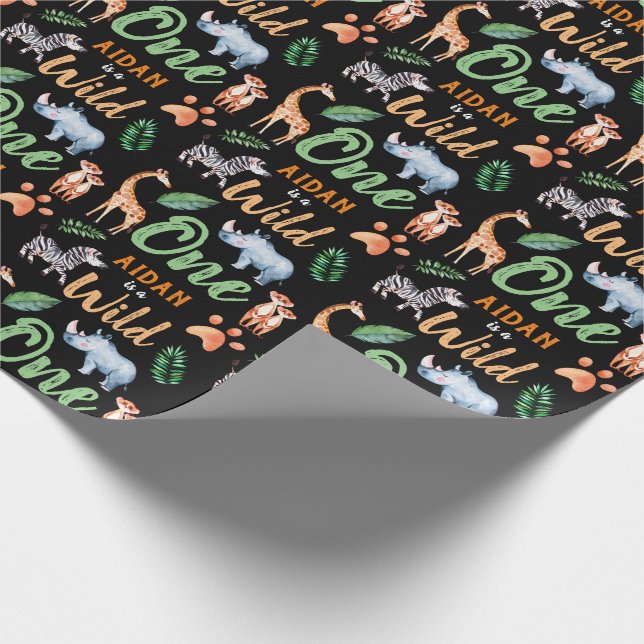 Wild One Safari Animal 1st Birthday Wild Things Wrapping Paper (Corner)