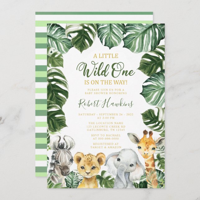 Wild One Safari Animal Baby Shower Invitation (Front/Back)