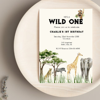 Wild One Safari Animal Birthday Invitation
