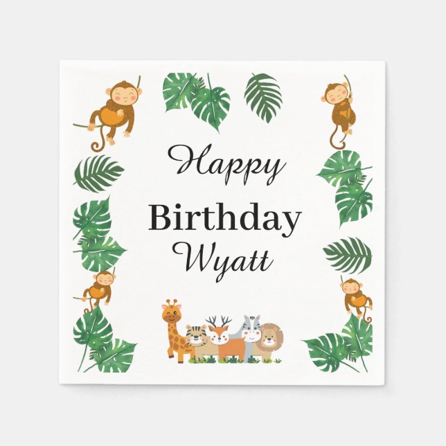Wild One Safari animal Birthday Napkins (Front)