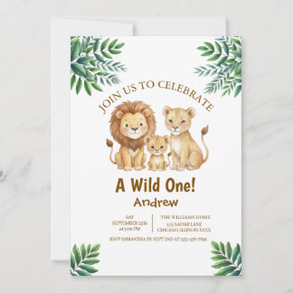 Wild One Safari Animal Boy Birthday Invitation