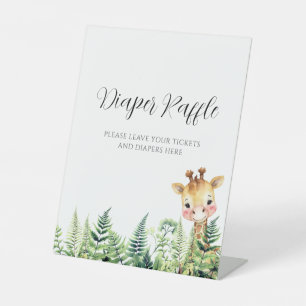 Wild One Safari Animal Diaper Raffle Pedestal Sign