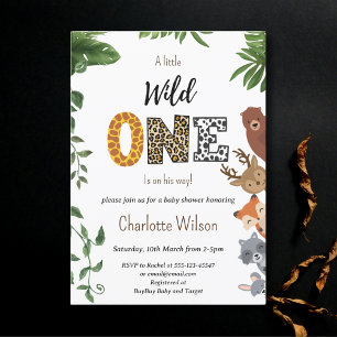 Wild One Safari animal greenery baby shower Invitation
