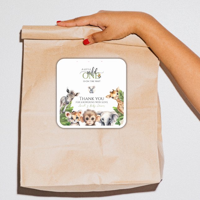 Wild One Safari Animal Jungle Baby Shower Favour Square Sticker (Creator Uploaded)