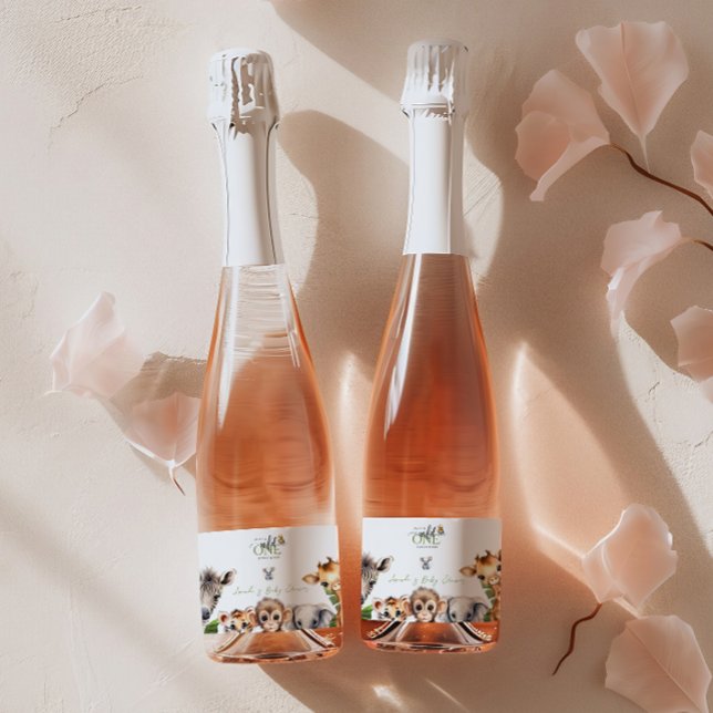 Wild One Safari Animal Jungle Baby Shower Sparkling Wine Label (Creator Uploaded)
