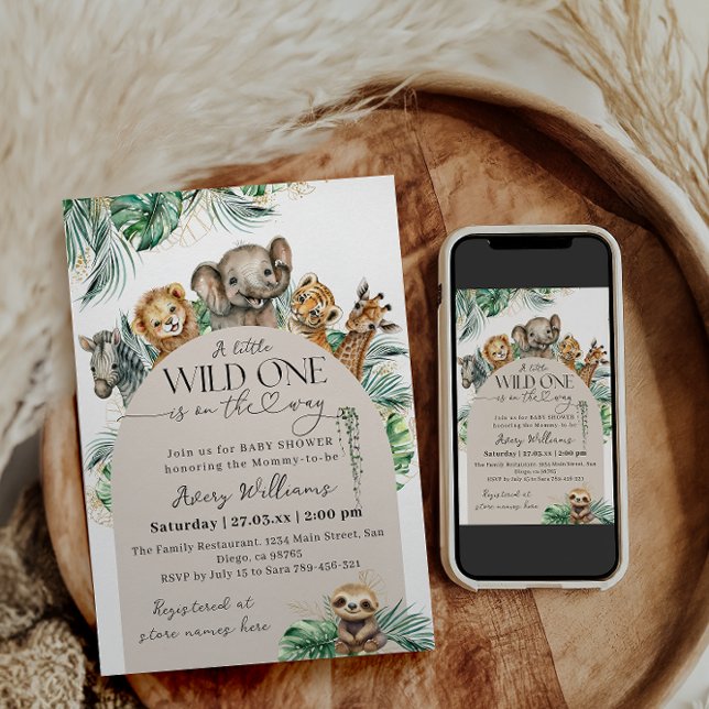 Wild One Safari Animal Jungle Modern Baby Shower Invitation (Creator Uploaded)
