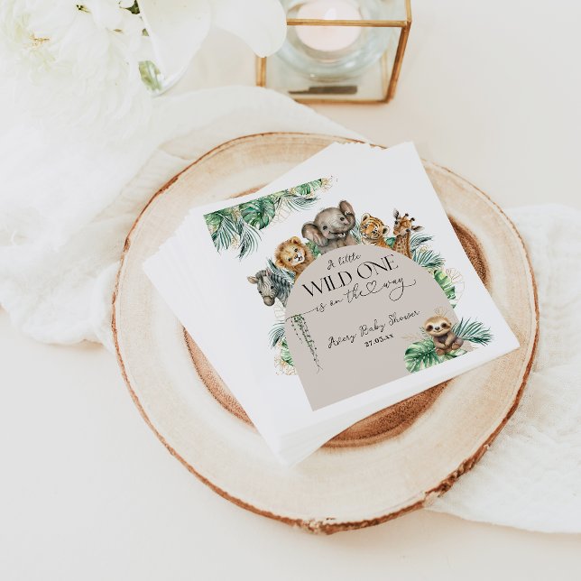 Wild One Safari Animal Jungle Modern Baby Shower Napkin (Creator Uploaded)