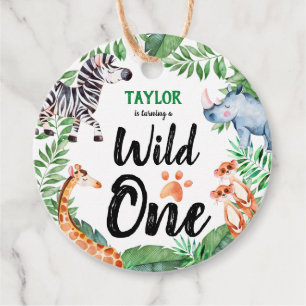 Wild One Safari Animal Kids 1st Birthday Party Favour Tags
