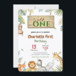 Wild One Safari Animal Kids 1st Birthday Party Invitation<br><div class="desc">Celebrate a wild one first birthday with this charming safari birthday invitation framed in watercolor greenery safari animals and tropical botanical cute zoo animals. A playful jungle elephant giraffe zebra lion gather beneath a rustic sign, paired with modern minimalist elegant typography for stylish wild one birthday invitations. Perfect for wild...</div>