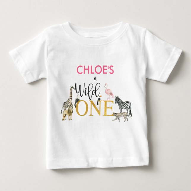 Wild One Safari Animals 1st Birthday Baby T-Shirt (Front)