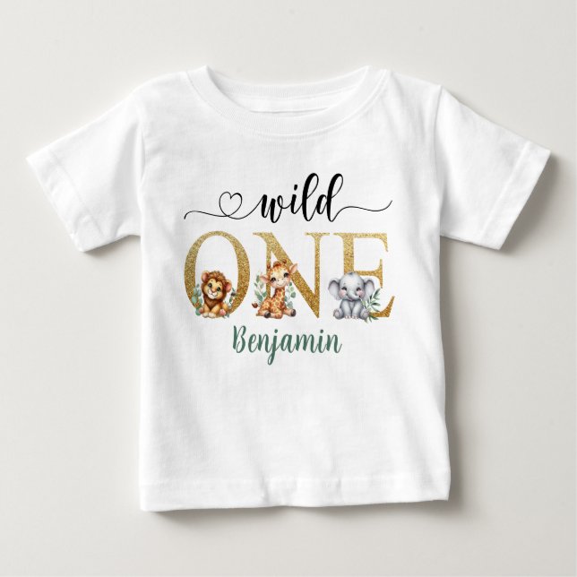 Wild One Safari Animals 1st Birthday Baby T-Shirt (Front)