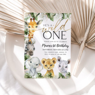 Wild One Safari Animals 1st Birthday Boys Invitati Invitation