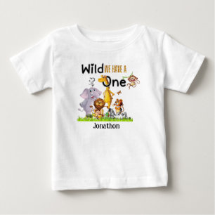 Wild One Safari Animals 1st Birthday cartoon Invit Baby T-Shirt