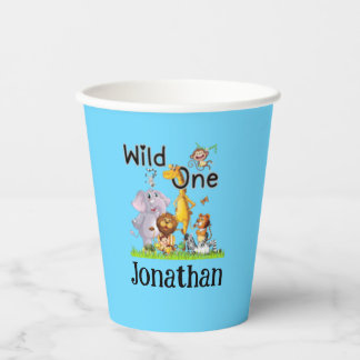 Wild One Safari Animals 1st Birthday cartoon Invit Paper Cups