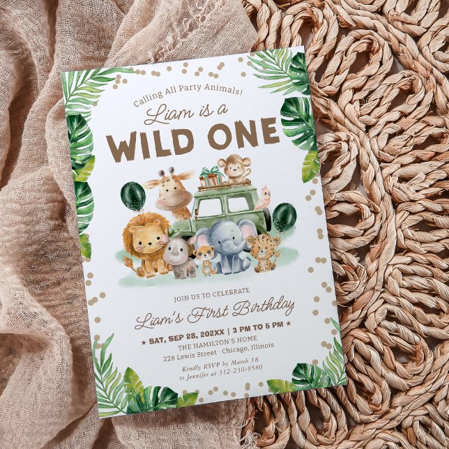 Wild One Safari Animals 1st Birthday Invitation (Creator Uploaded)