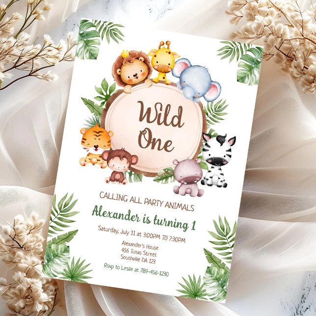 Wild One Safari Animals 1st Birthday Invitation (Creator Uploaded)