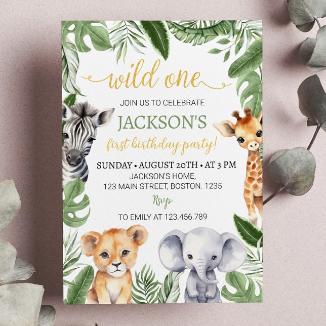 Wild One Safari Animals 1st Birthday Invitation (Creator Uploaded)