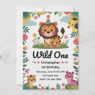 Wild One Safari Animals 1st Birthday | Jungle Invitation