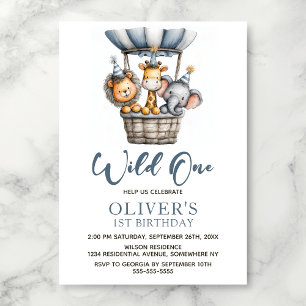 Wild One Safari Animals 1st Birthday Party Invitation