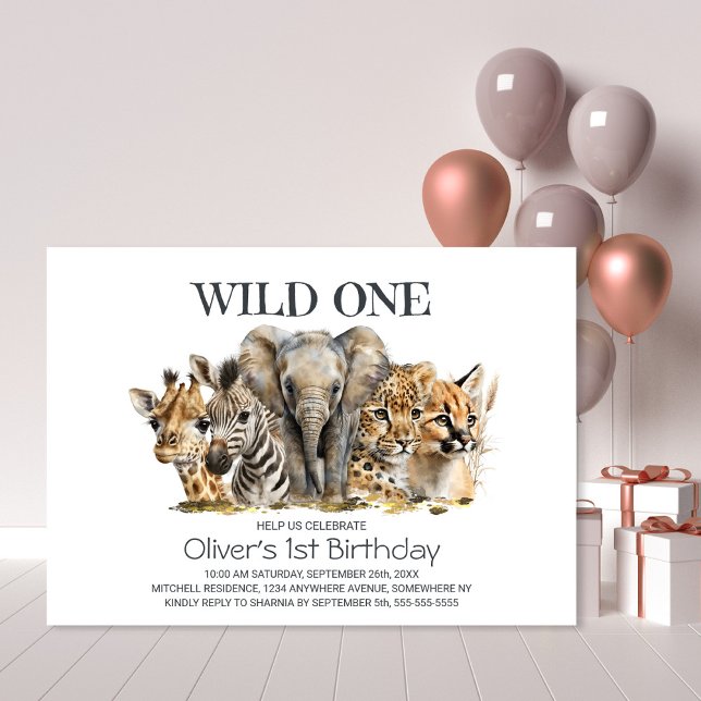 Wild One Safari Animals 1st Birthday Party Invitation (Creator Uploaded)