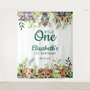 Wild One Safari Animals 1st Birthday Photo Prop Tapestry