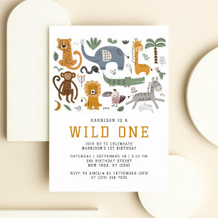 Wild One Safari Animals 1st Birthday QR Invitation