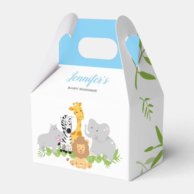 Wild One Safari Animals Baby Shower Boy Favour Box (Front Side)