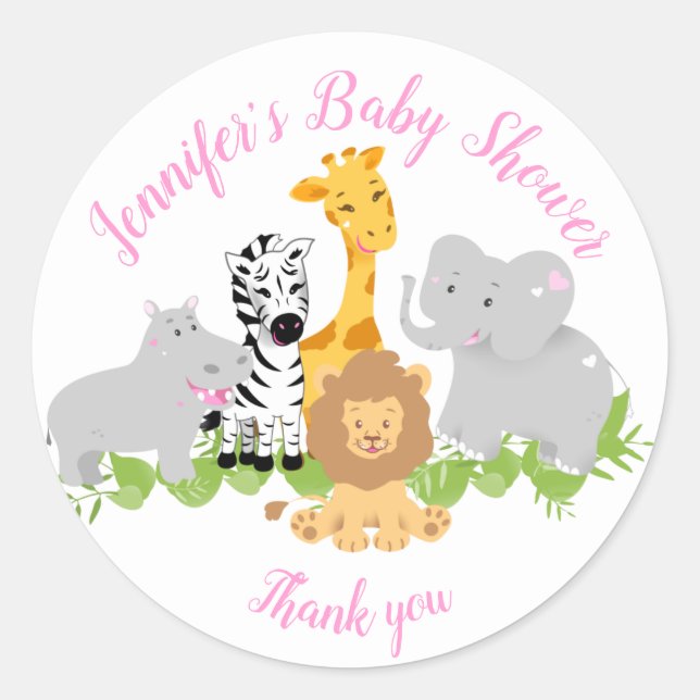 Wild One Safari Animals Baby Shower Girl Sticker (Front)