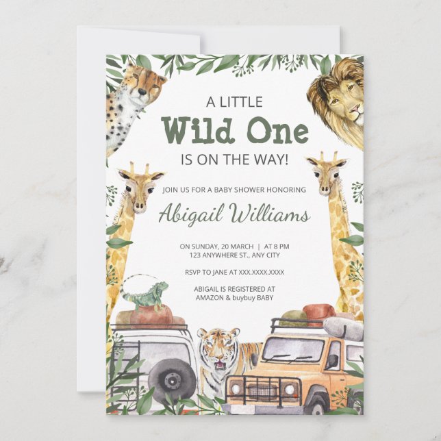 Wild One Safari Animals Baby Shower Invitation (Front)