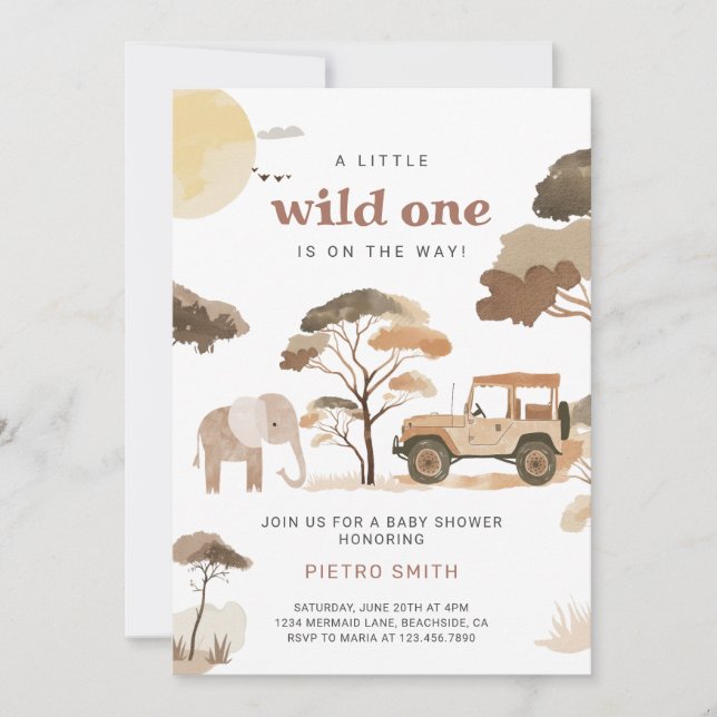 Wild One Safari Animals Baby Shower Invitation (Front)