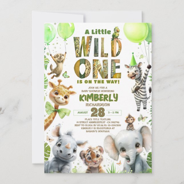 Wild One Safari Animals Baby Shower Invitation (Front)